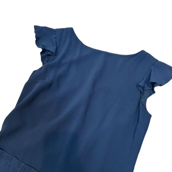 Slate & Willow Navy Pintuck Dress Ruffle Cap Sleeve Zip Back Size 4 - Picture 3 of 12